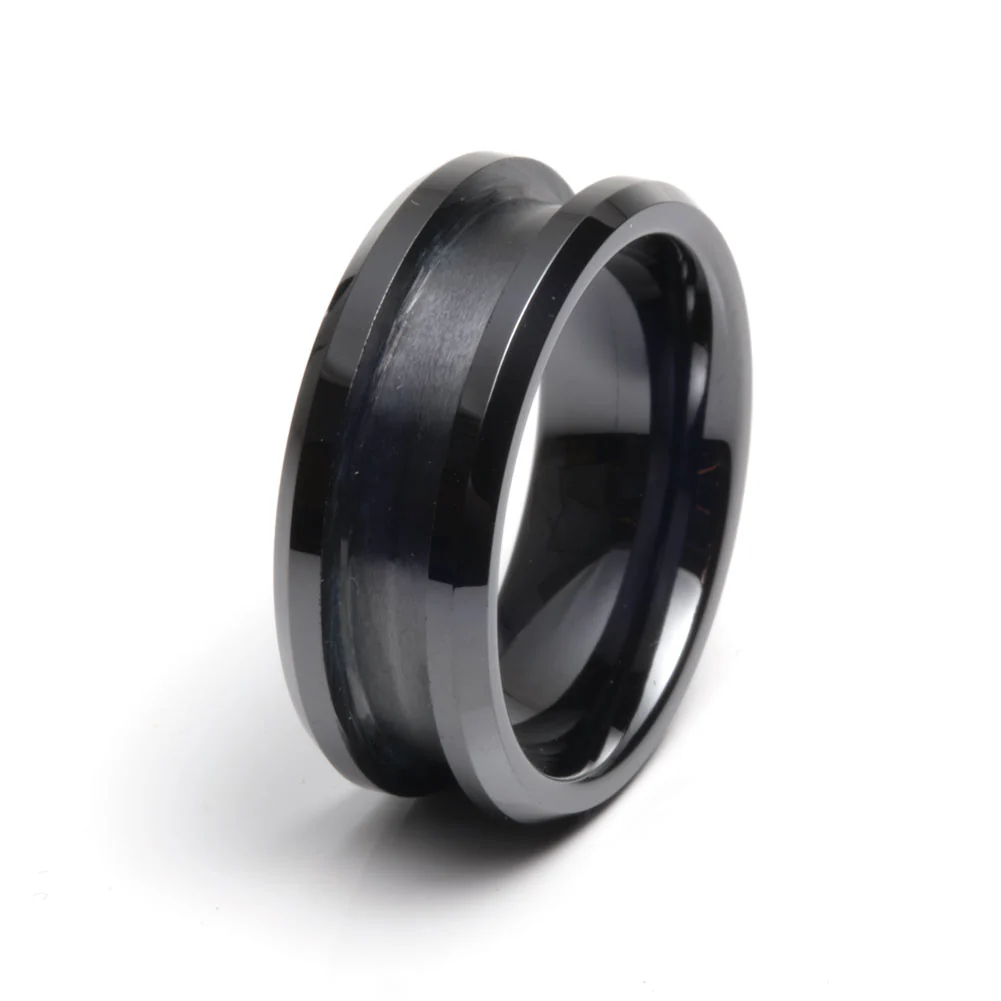 Artisan Black Ceramic Inlay Comfort Fit Ring Core 8mm - Image 3