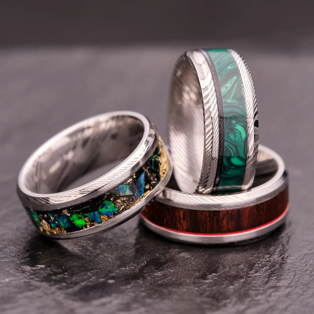Artisan Damascus Stainless Steel Comfort Fit Inlay Ring Core