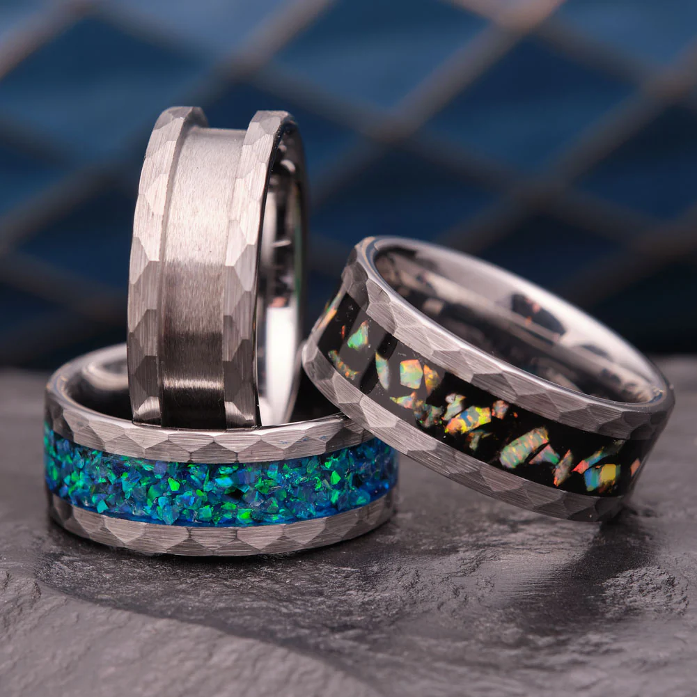 Artisan Hammered Tungsten Comfort Fit Inlay Ring Core