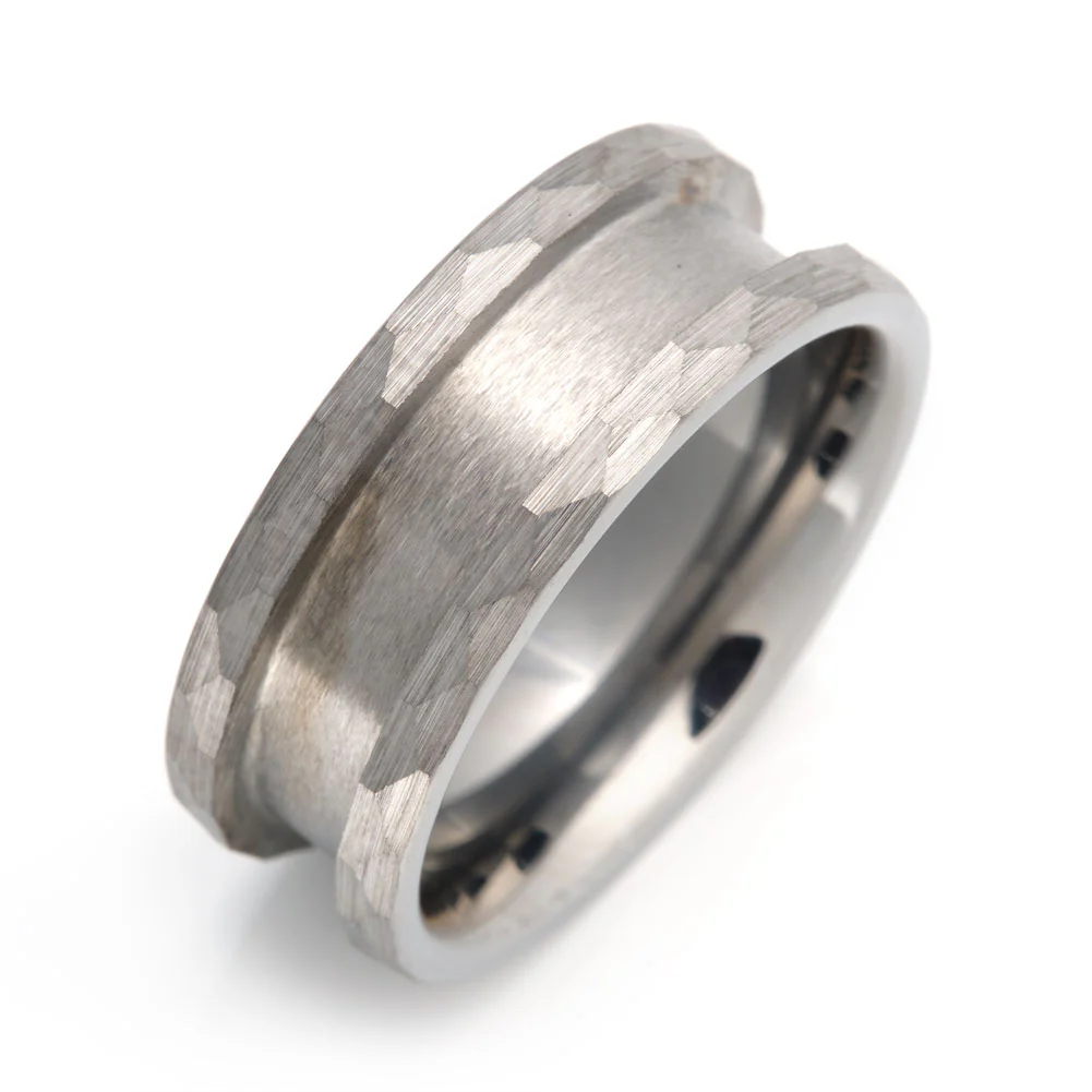 Artisan Hammered Tungsten Comfort Fit Inlay Ring Core - Image 2