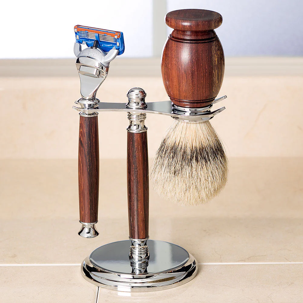 Classic Razor & Shaving Brush Stand Kit - Chrome - Image 2