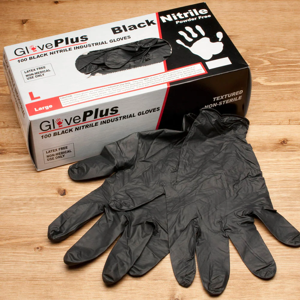 GloveWorks Black Nitrile Gloves - 100 Pack