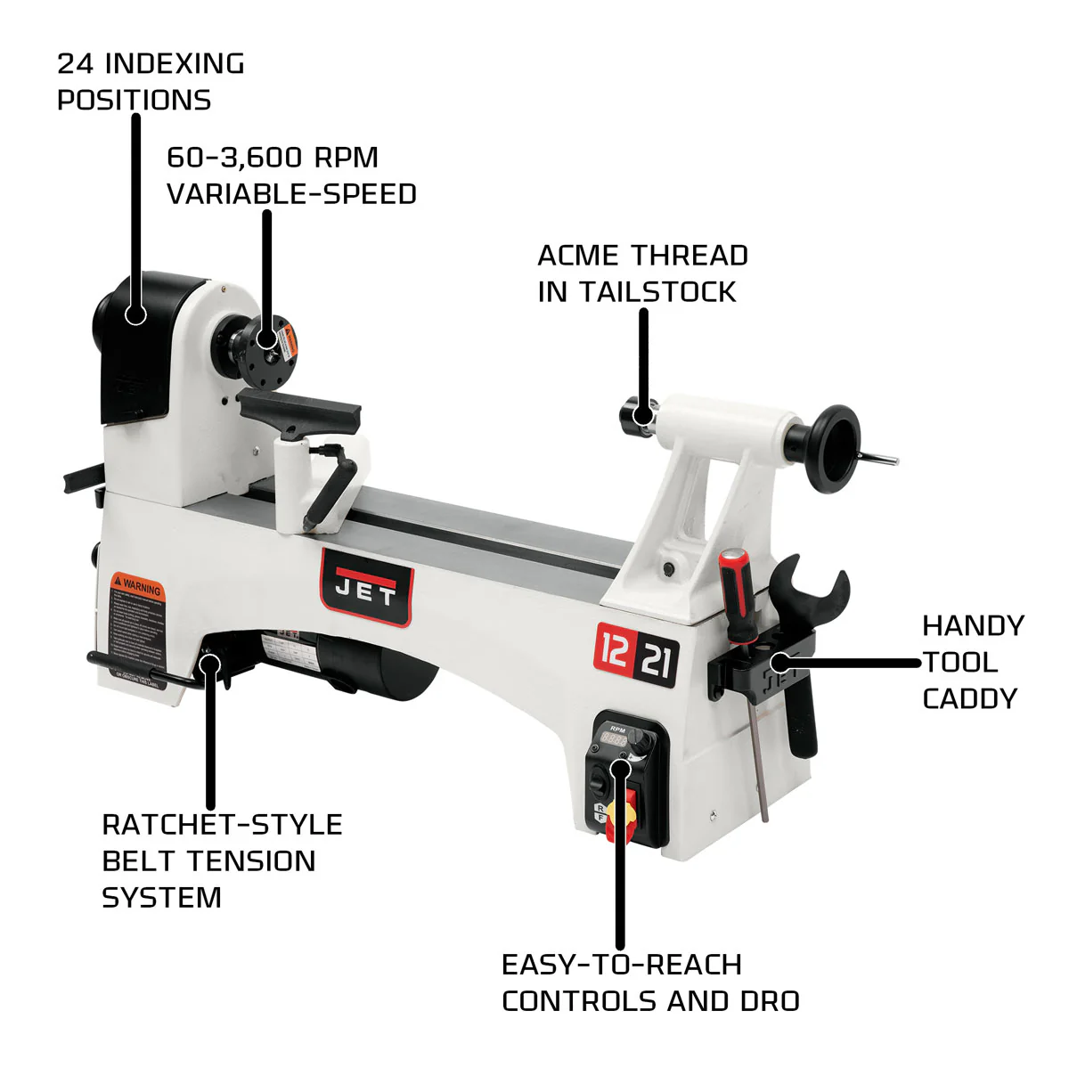 JET 1221 Variable Speed Midi Lathe - Image 7