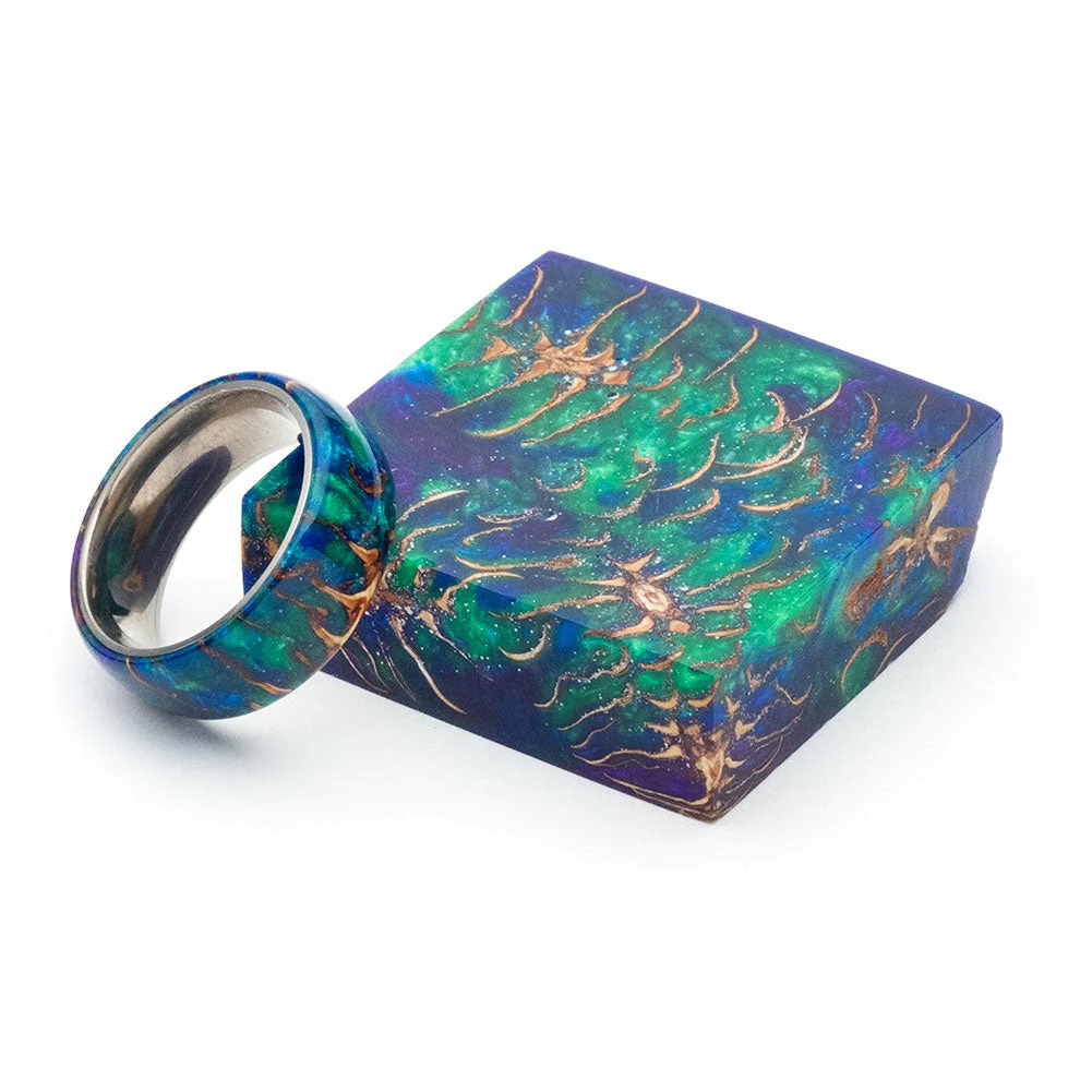 Mini Pine Cone Ring Blank - Green-Blue