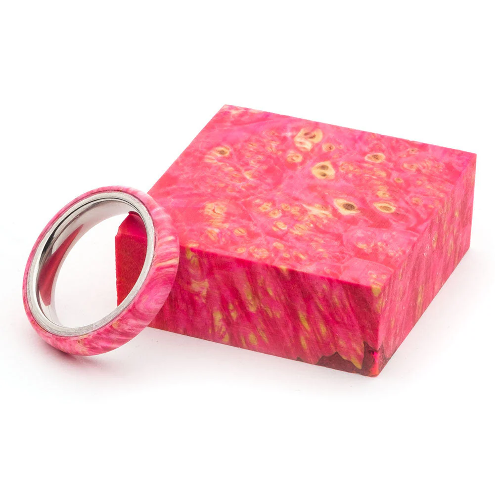 Pink Dyed Box Elder Burl Stabilized Ring Blank