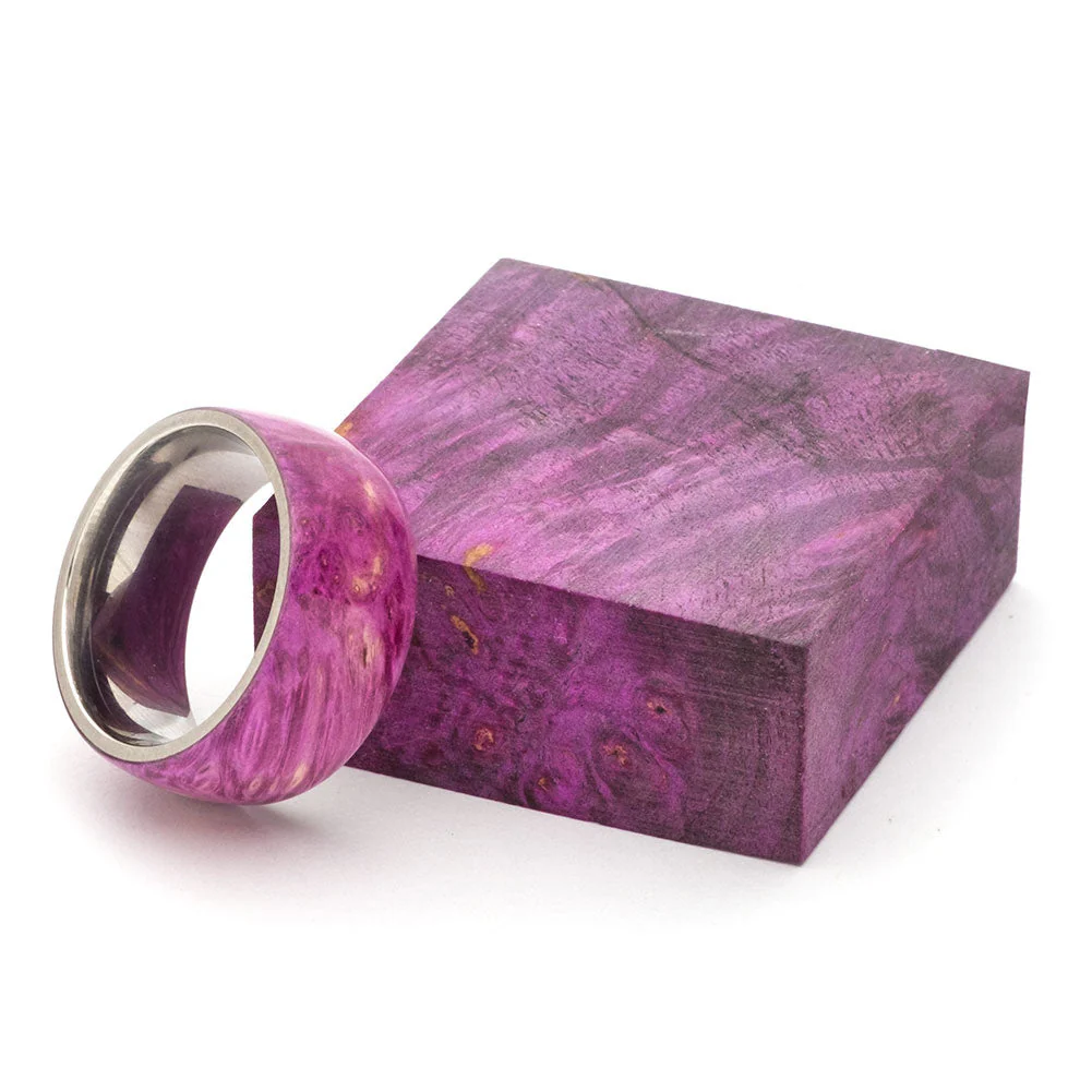 Purple Dyed Box Elder Burl Stabilized Ring Blank